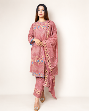 Premium Embroidered Three Piece - Elara